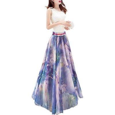 Floral Long Summer Beach Chiffon Wrap Cover Up Maxi Skirt for Women