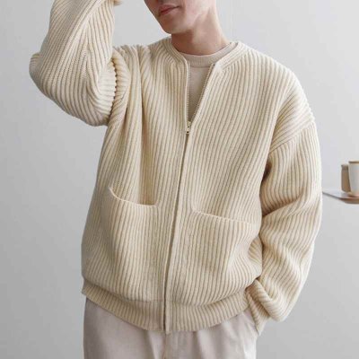 Spring and Autumn New Men's Solid Color Round Neck Sweater Knitted Cardigan Jacket