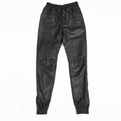Leather Mens Pencil Pants 2020 Autumn New Fashion Streetwear Elastic Waist Fleece Lining Trouser Slim Black Pantalon Man