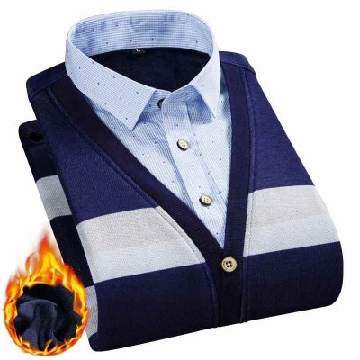 Men's Winter Warm Soft Casual Shirt Sweater Cardigan Long Sleeve Shirt Collar Cardigan Flannel Men Home Dress Shirt