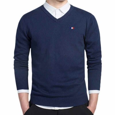 Brand Sweater Men Fashion Casual Solid Color V Neck Pull Homme Spring Autumn Cotton Knitwear Pullover Clothing Jersey