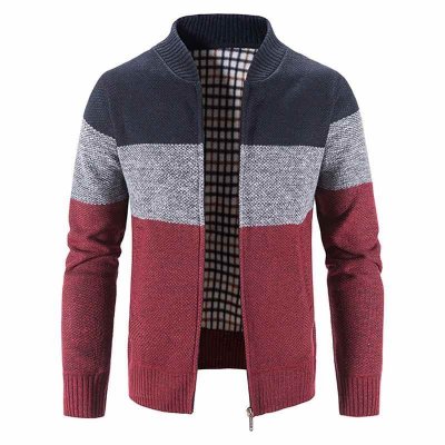 Autumn Winter Men's Patchwork Sweater Coat Wool Knit Sweater Men Zipper Knitted Thick Coat Warm Casual Knitwear Cardigan Jackets