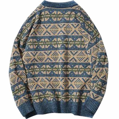 Winter Vintage Sweater Men Japanese Fashion Loose Knitted Pullovers Hip Hop Harajuku Geometric Patterns Streetwear Sweater