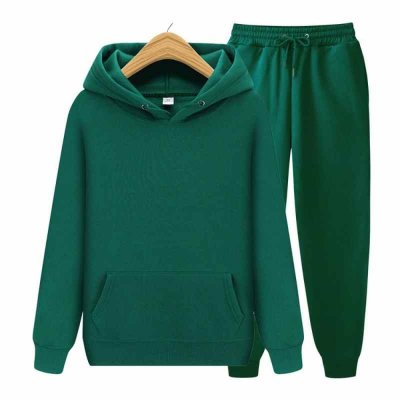 Men Women's Tracksuit Casual Hoodies Set Solid Color Fleece Hooded Sweatshirt+Pants Suit Autumn Winter Sportswear Two Piece Sets