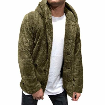 Autumn, Winter Fashion New Fleece Long Sleeve Hooded Coat Plush Buttons Closure Thicken Warm Soft Men Coat Outerwear