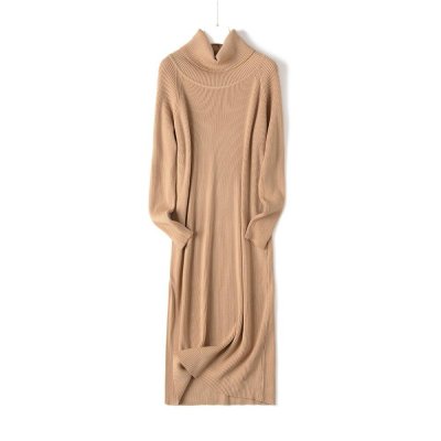 Turtleneck Cowlneck Women Long Knit Straight Dress Autumn Winter Thick Warm Midi Dress Ribbed Knitted Christmas Dresses
