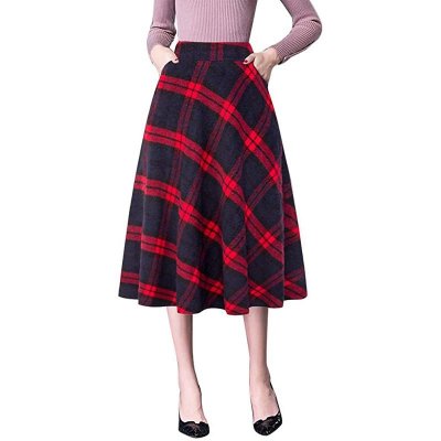 Wool Skirts for Womens High Waist Aline Pleated Midi Skirts
