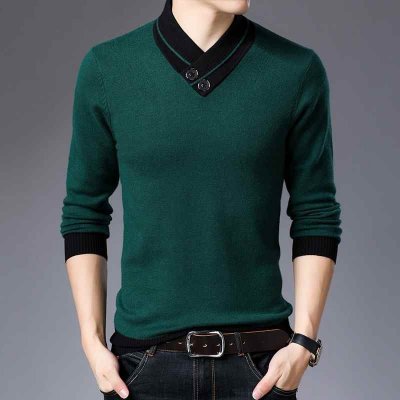 Men Clothing Autumn Winter New Arrival Fashion Casual Soft Knitwear Thick Warm Button Turtleneck Sweater Pullover