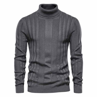 Winter Slim Fit Warm Pullovers Turtleneck Sweater Men Quality Knitted Striped Mens Sweaters Pull Men
