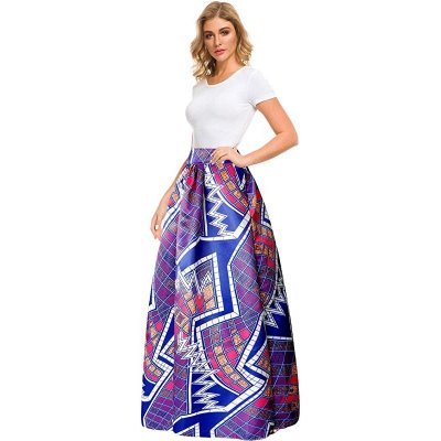 Women's African Printed Maxi Skirt Flared A Line Long Skirts
