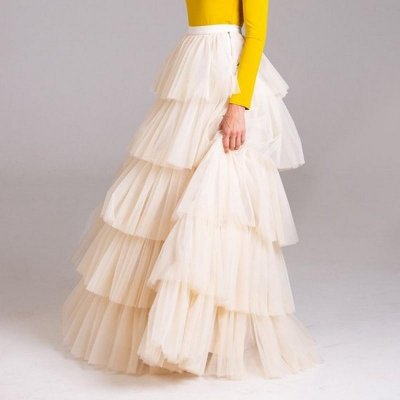 Elegant Women Maxi Skirt Layered Tulle Lush Puffy Tiered Long Evening Skirt for Party Ball Gown Wedding Skirts Saia Faldas